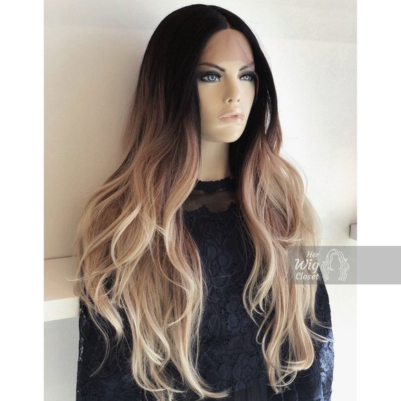 26" Ombre Ash Blonde Long Wig W/ Dark Roots| Chloe - Picture 2 of 9